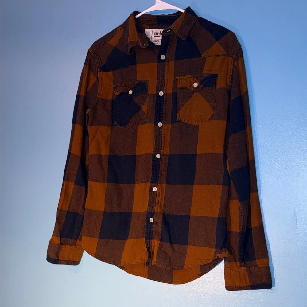 Urban Pipeline Men's Casual Plaid Shirt - Navy Blue and Brown